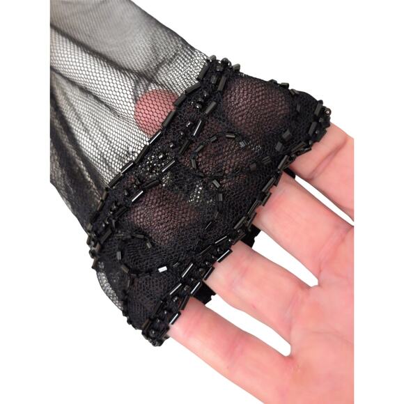 Vintage Y2K Sheer Mesh Bead Fringe Top Women 1X Whimsigoth Witchy Fairy Grunge - Picture 5 of 7